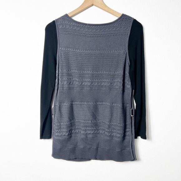 MING WANG GREY BLACK WOMEN LONG SLEEVE SWEATER TOP SIZE XXS BRAND NEW - Picture 2 of 5